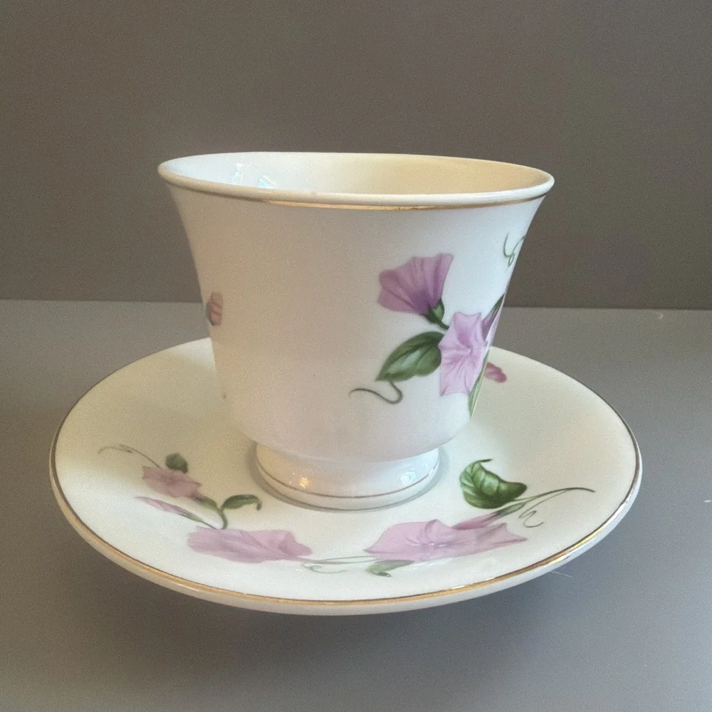 Vintage 1990's Teleflora Gift Tea Cup& Saucer- Floral Morning Glory Pink